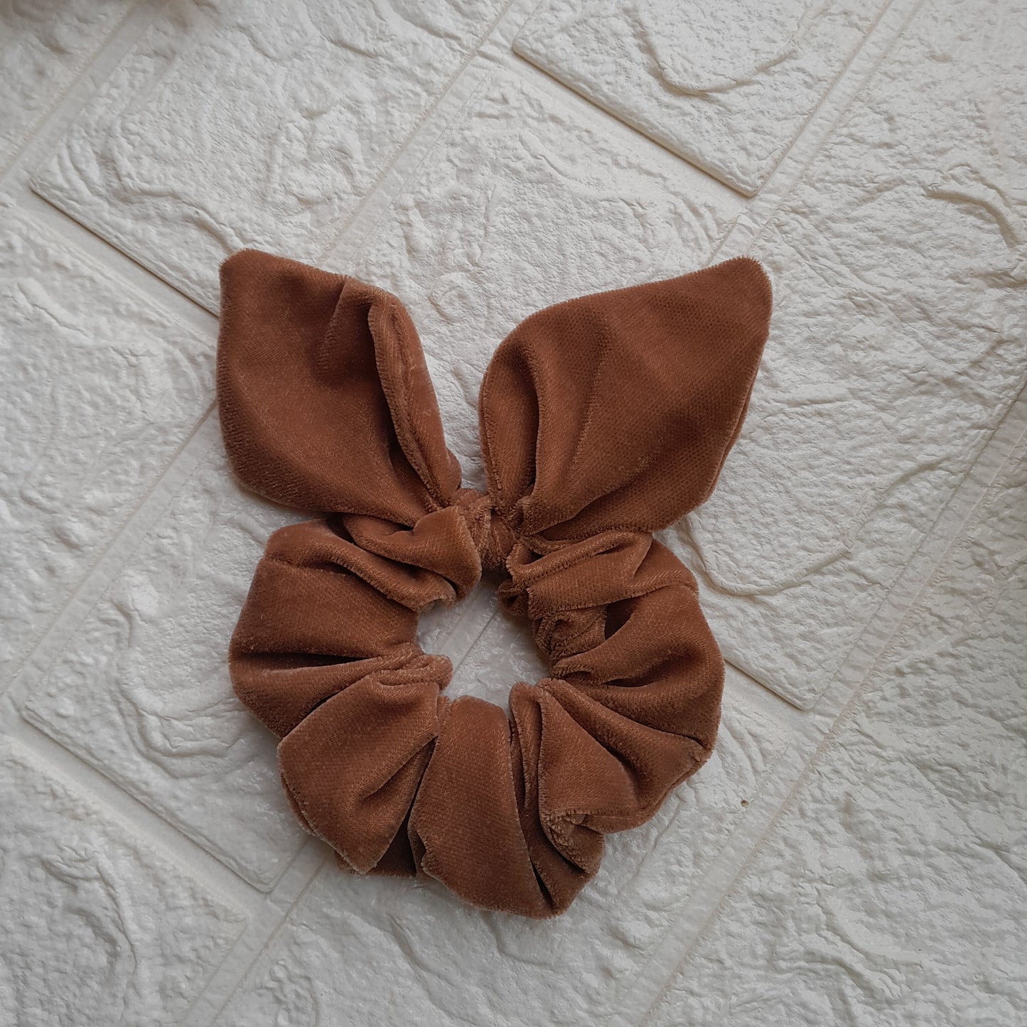 Brown Velvet Bunny Scrunchie