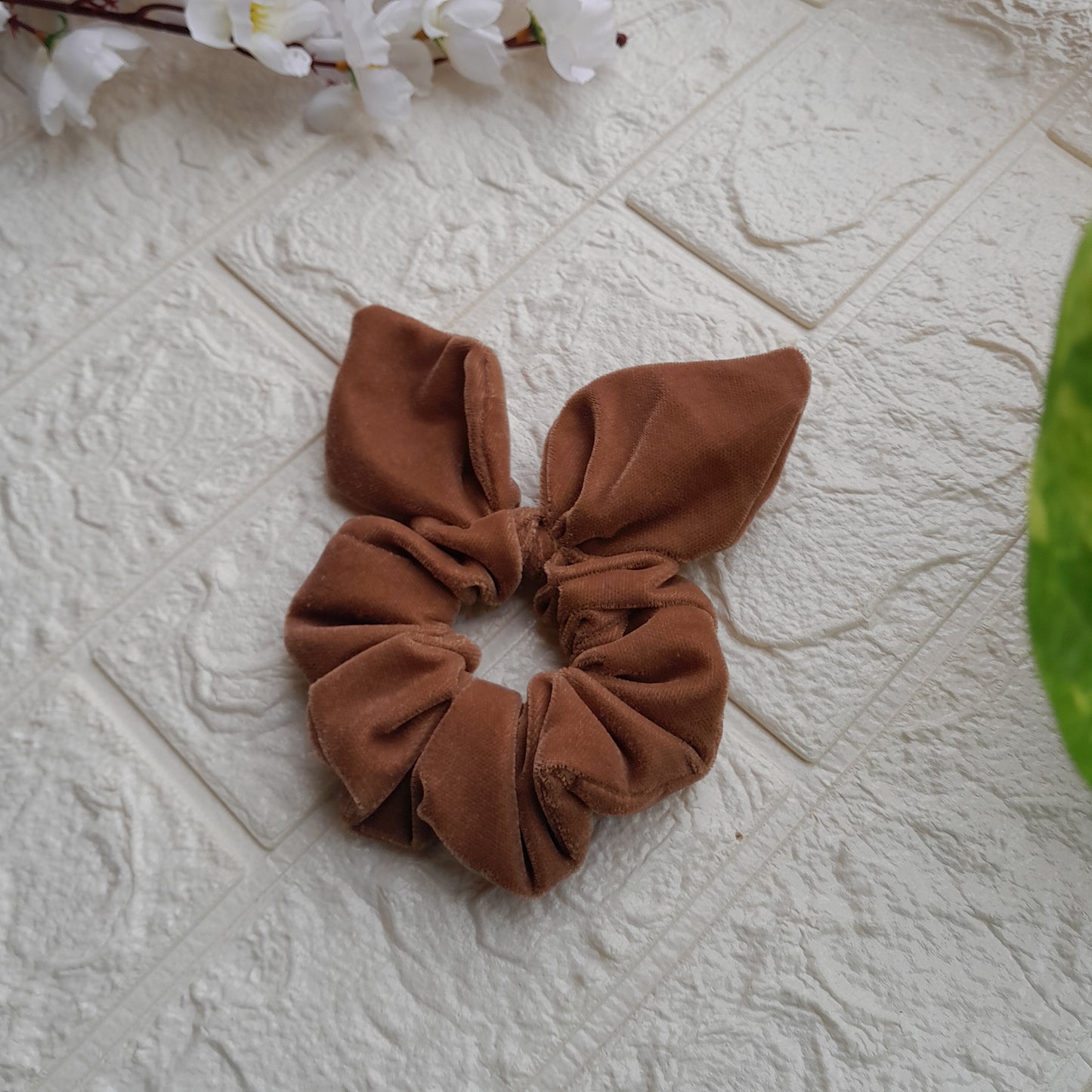 Brown Velvet Bunny Scrunchie