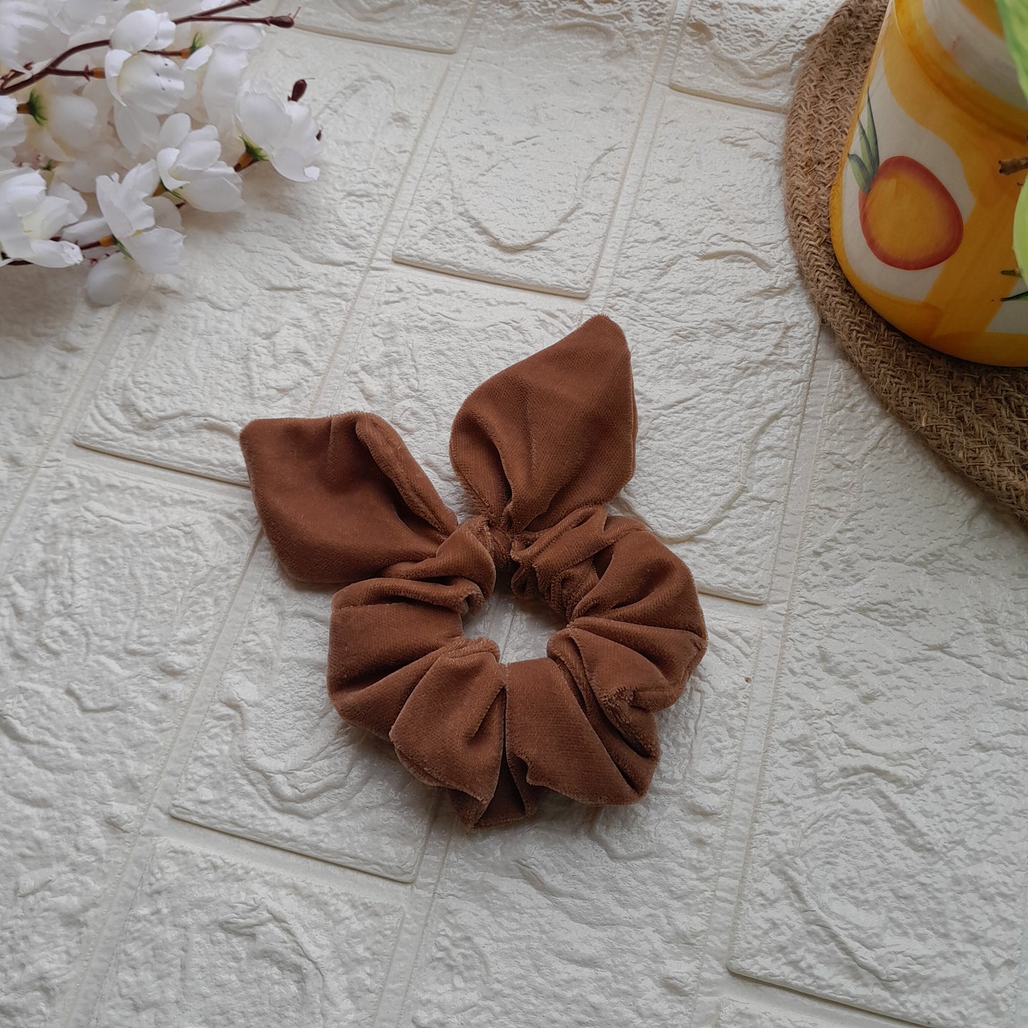 Brown Velvet Bunny Scrunchie