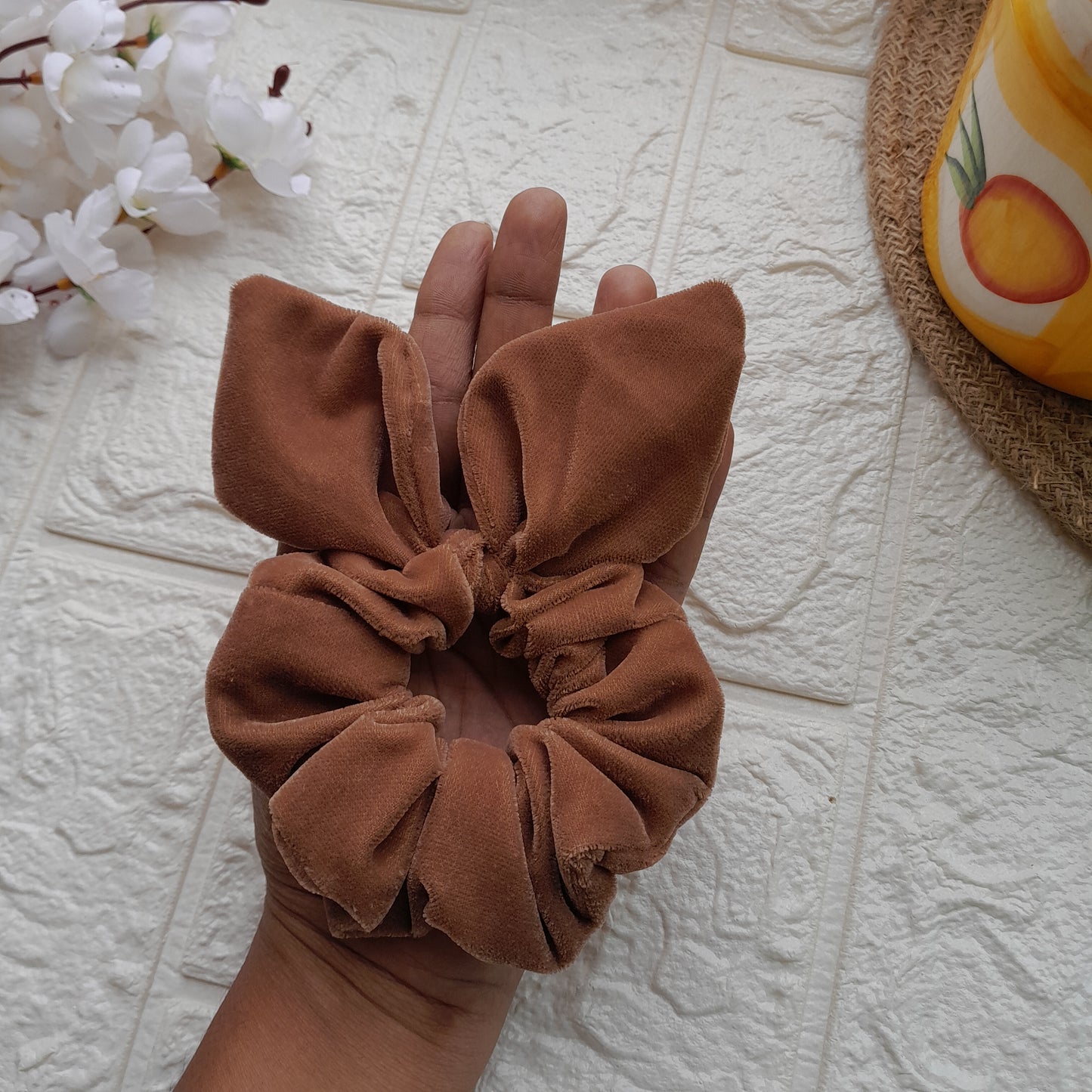 Brown Velvet Bunny Scrunchie