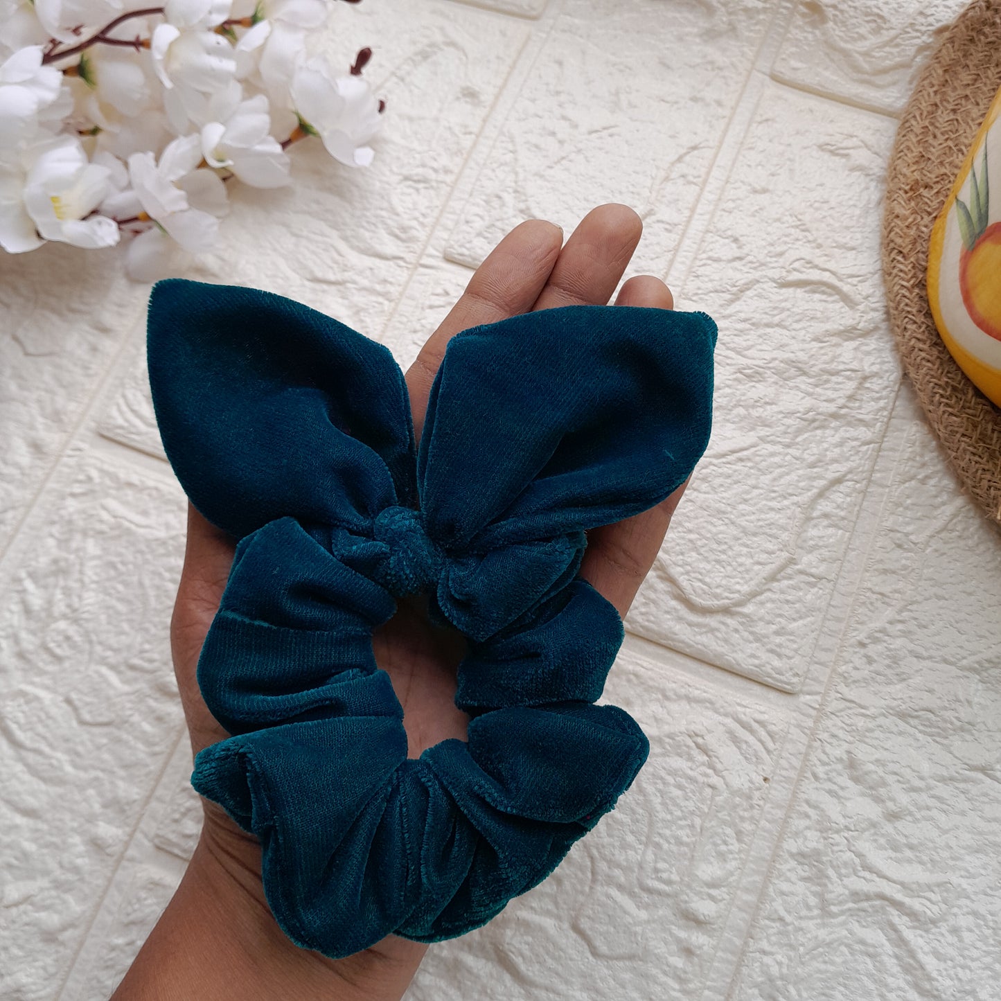 Emerald Green Velvet Bunny Scrunchie