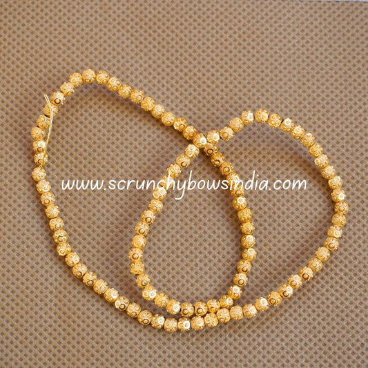 5MM GOLD CUT WORK METAL BEADS - 1 STRING