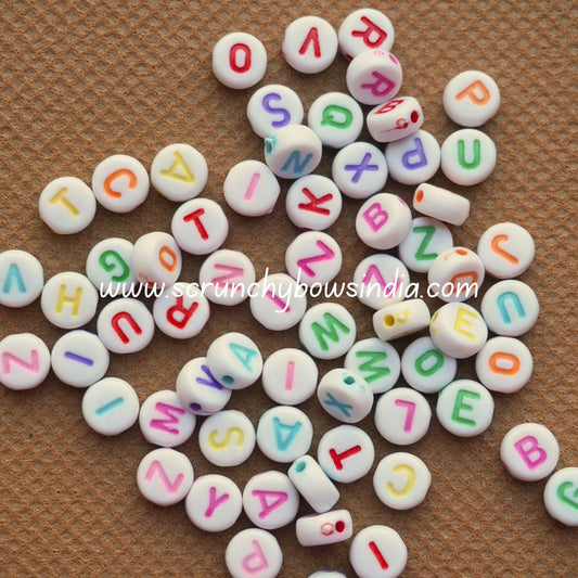 6MM Alphabet Beads White with Multicolor Letters (Circle Shape)