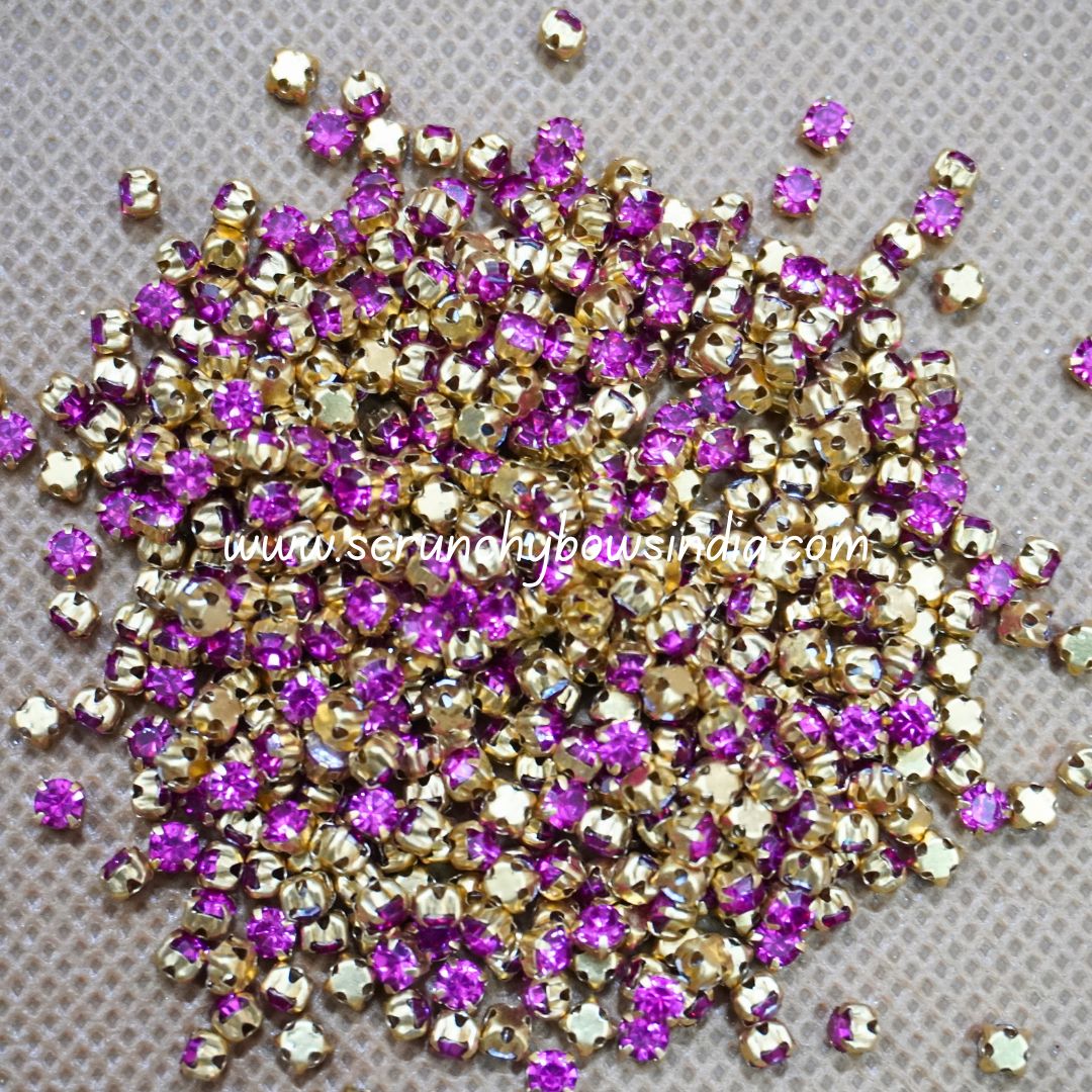 3MM Round Gold Clip Stones - Dark Pink