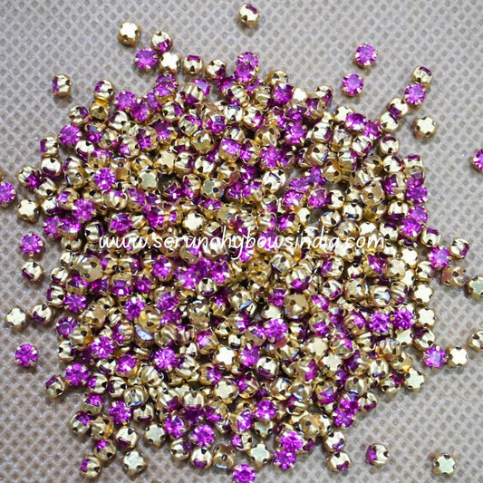 3MM Round Gold Clip Stones - Dark Pink
