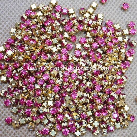 3MM Round Gold Clip Stones - Onion Pink