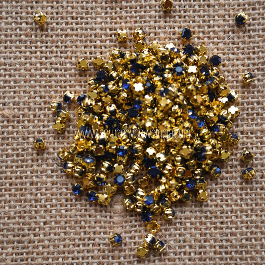 3MM Round Gold Clip Stones - Navy Blue