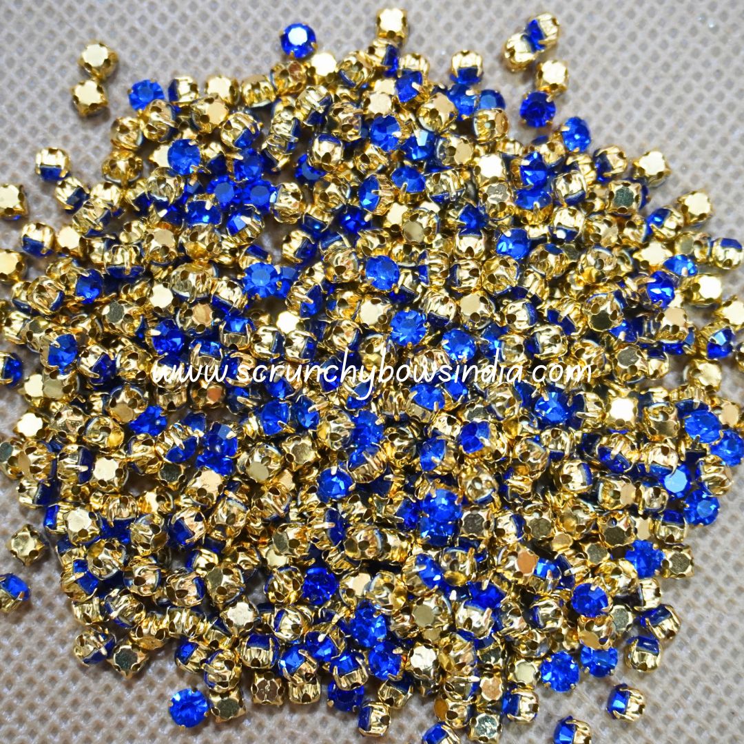 3MM Round Gold Clip Stones - Blue