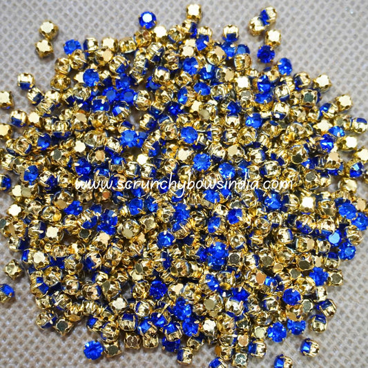 3MM Round Gold Clip Stones - Blue