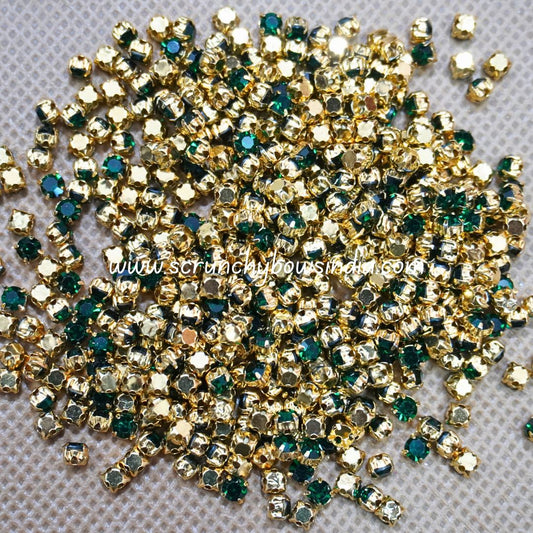 3MM Round Gold Clip Stones - Dark Green