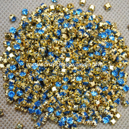 3MM Round Gold Clip Stones - Light Blue