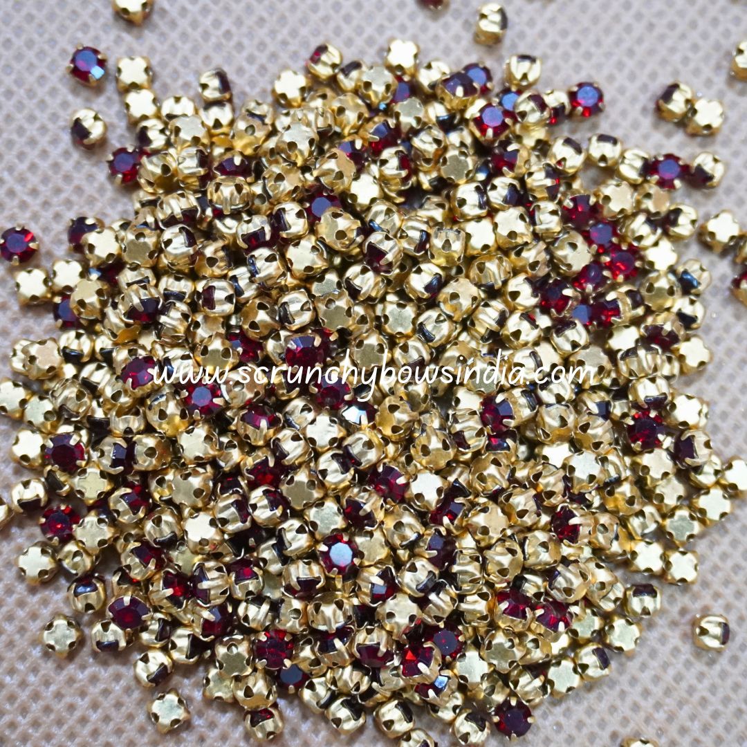3MM Round Gold Clip Stones - Maroon