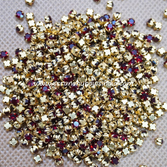3MM Round Gold Clip Stones - Maroon