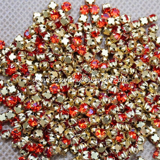 3MM Round Gold Clip Stones - Orange