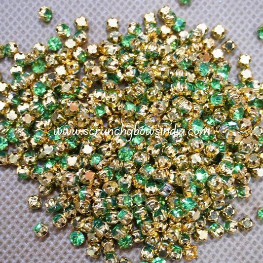 3MM Round Gold Clip Stones - Parrot Green