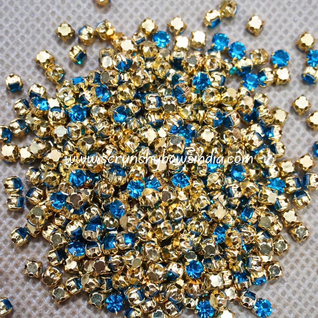 3MM Round Gold Clip Stones - Peacock Blue