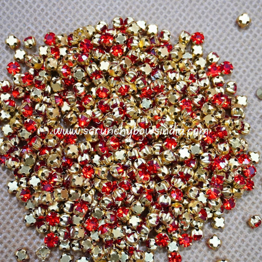 3MM Round Gold Clip Stones - Red
