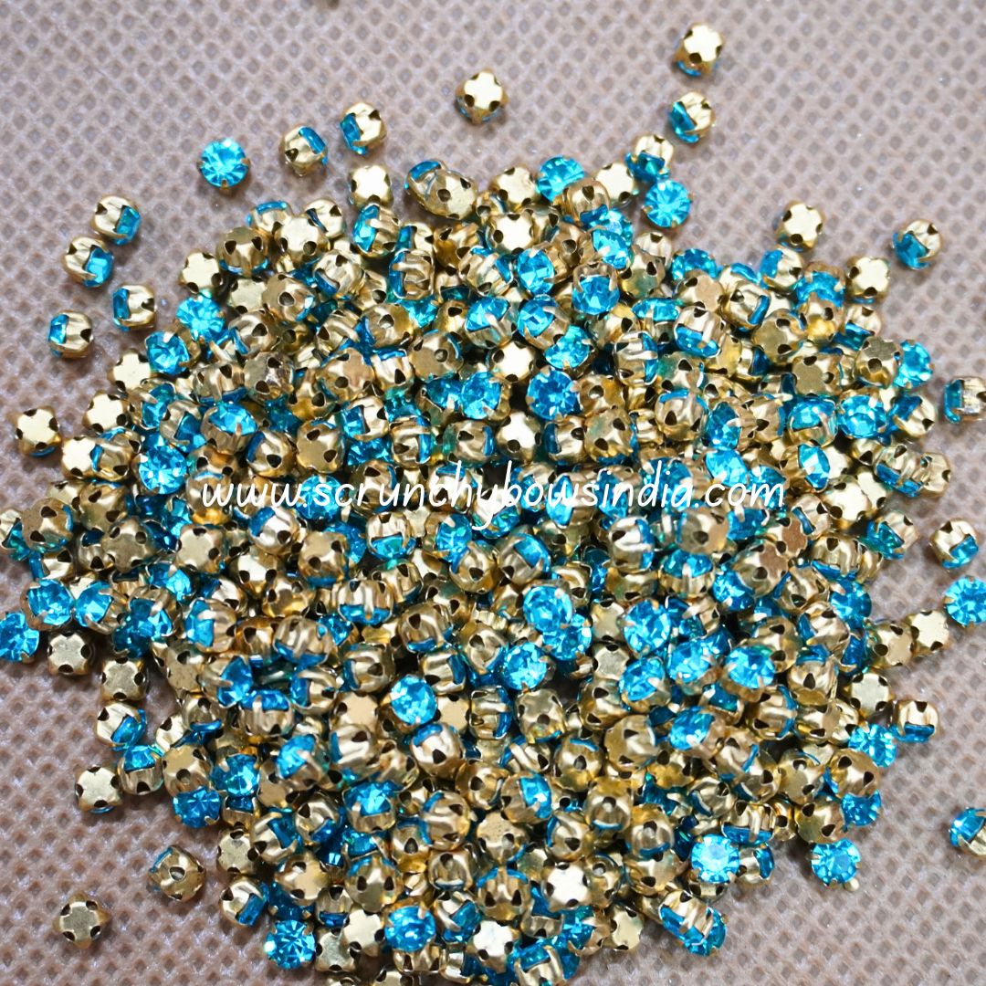3MM Round Gold Clip Stones - Sky Blue
