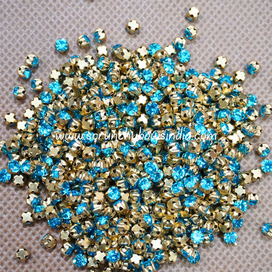 3MM Round Gold Clip Stones - Sky Blue