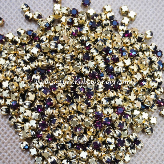 3MM Round Gold Clip Stones - Wine